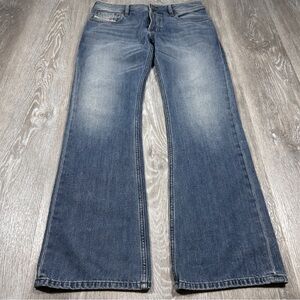 Diesel Zatiny Jeans Men 29x30 Blue Bootcut Thrashed Italy Faded